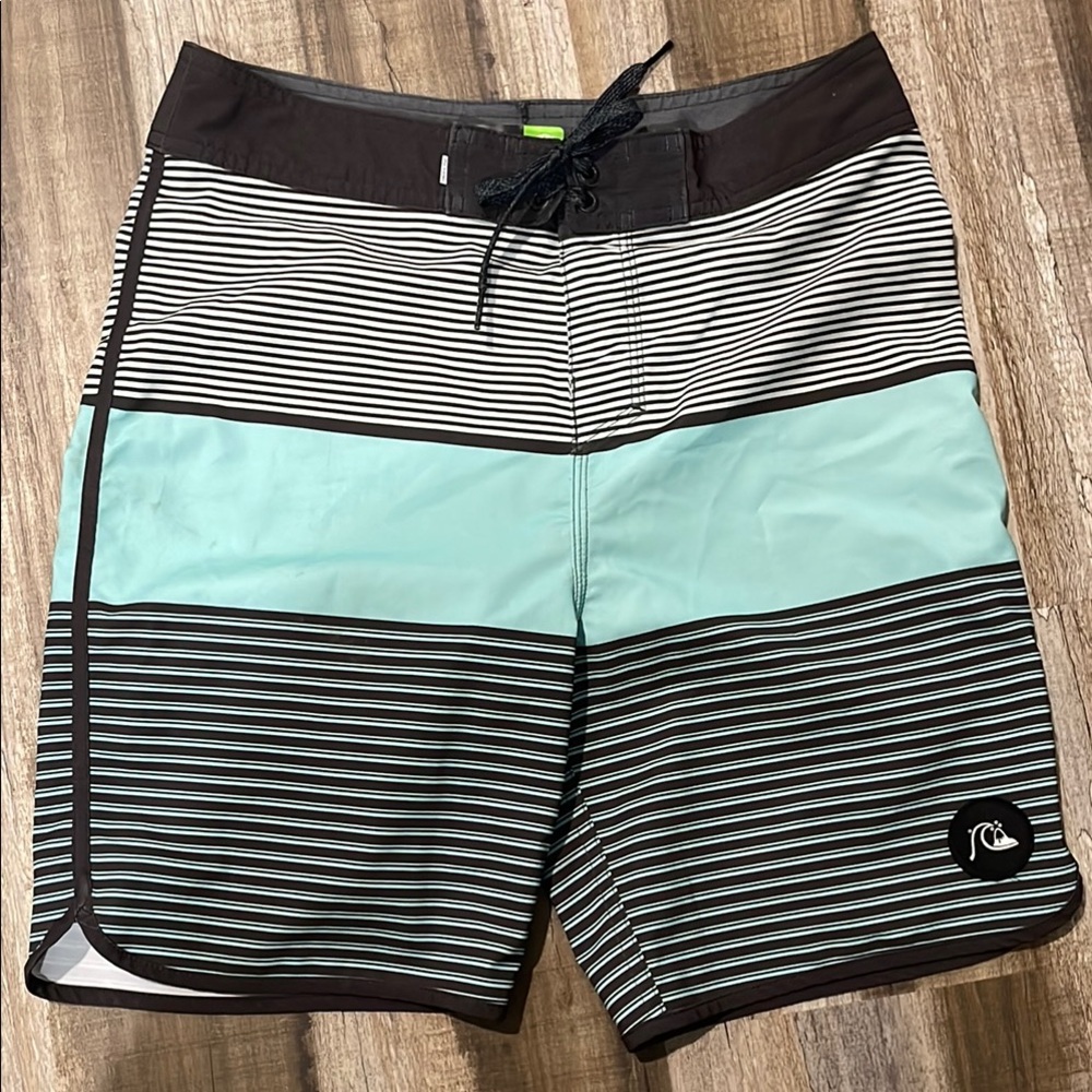 Quiksilver Highline Men's Striped Swim Shorts - Black and Blue Size 29